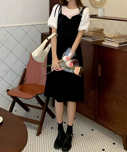 Girly Doll(ガーリードール)の「パフスリーブドッキングワンピース(ワンピース・レディース・ブラック/オレンジ・S/M)」の12枚目の写真