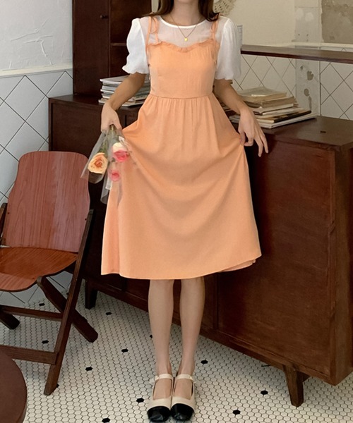 Girly Doll(ガーリードール)の「パフスリーブドッキングワンピース(ワンピース・レディース・ブラック/オレンジ・S/M)」の17枚目の写真