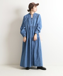 【Healthy denim/ヘルシーデニム】 CAFTAN EXデニムロングワンピ―ス【洗濯機洗い可】◆