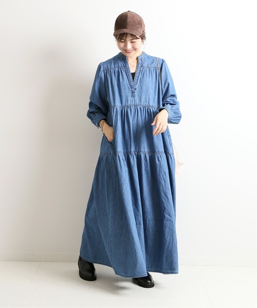 SLOBE IENA（スローブイエナ）の「【Healthy denim/ヘルシーデニム】 CAFTAN EXデニムロングワンピ―ス【洗濯機洗い可】◆（ワンピース・レディース・ネイビー・36/38）」の14枚目の写真