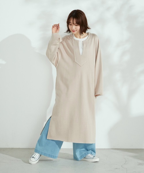 Purple&Yellow（パープルアンドイエロー）の「裏毛カフタンワンピース（ワンピース・レディース・ダークブラウン/ベージュ・SMALL/MEDIUM）」の13枚目の写真