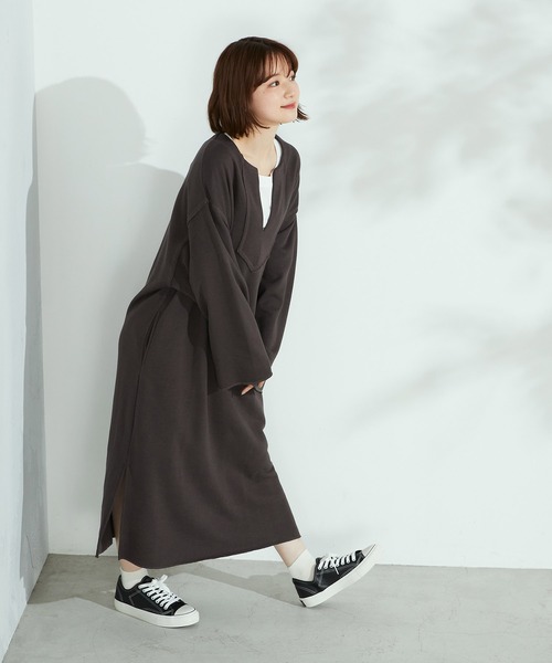 Purple&Yellow（パープルアンドイエロー）の「裏毛カフタンワンピース（ワンピース・レディース・ダークブラウン/ベージュ・SMALL/MEDIUM）」の8枚目の写真