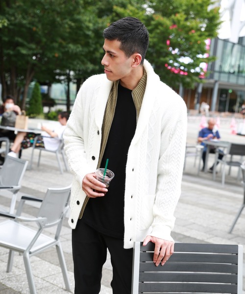 WESTSEA(ウエストシー)の「アラン柄 もちもちニット ショールカーディガン(KEEP SHEPEタイプ)(カーディガン/ボレロ・メンズ・ネイビー/バーガンディー/グレイッシュベージュ/ブラック/グレー/オフホワイト・L/XL/M)」の11枚目の写真
