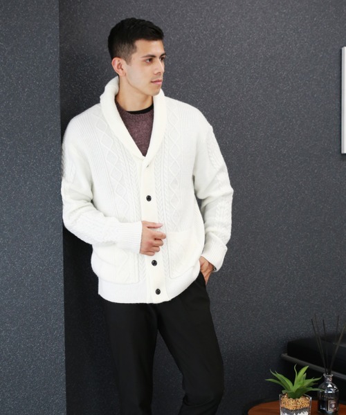 WESTSEA(ウエストシー)の「アラン柄 もちもちニット ショールカーディガン(KEEP SHEPEタイプ)(カーディガン/ボレロ・メンズ・ネイビー/バーガンディー/グレイッシュベージュ/ブラック/グレー/オフホワイト・L/XL/M)」の12枚目の写真