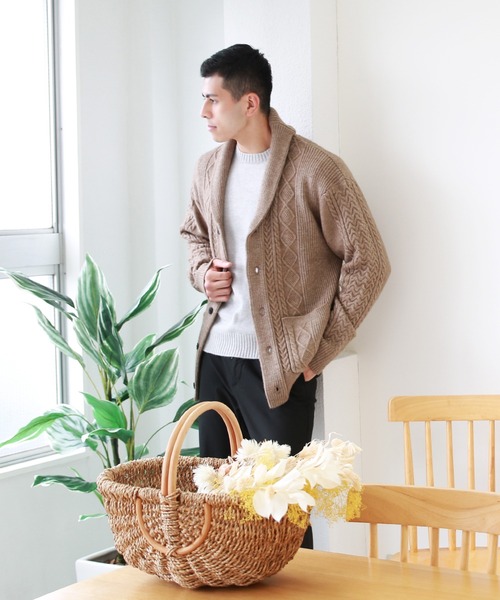 WESTSEA(ウエストシー)の「アラン柄 もちもちニット ショールカーディガン(KEEP SHEPEタイプ)(カーディガン/ボレロ・メンズ・ネイビー/バーガンディー/グレイッシュベージュ/ブラック/グレー/オフホワイト・L/XL/M)」の8枚目の写真