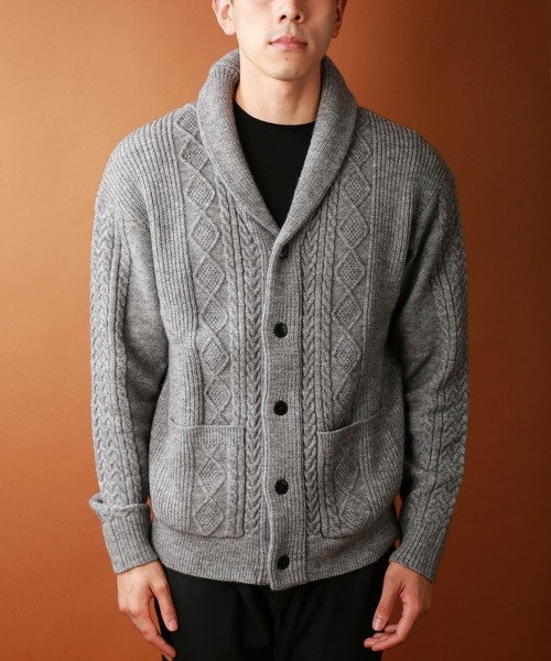 WESTSEA(ウエストシー)の「アラン柄 もちもちニット ショールカーディガン(KEEP SHEPEタイプ)(カーディガン/ボレロ・メンズ・ネイビー/バーガンディー/グレイッシュベージュ/ブラック/グレー/オフホワイト・L/XL/M)」の21枚目の写真