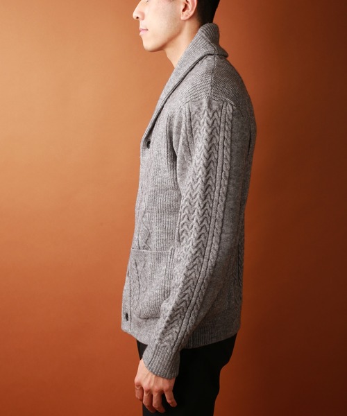 WESTSEA(ウエストシー)の「アラン柄 もちもちニット ショールカーディガン(KEEP SHEPEタイプ)(カーディガン/ボレロ・メンズ・ネイビー/バーガンディー/グレイッシュベージュ/ブラック/グレー/オフホワイト・L/XL/M)」の22枚目の写真