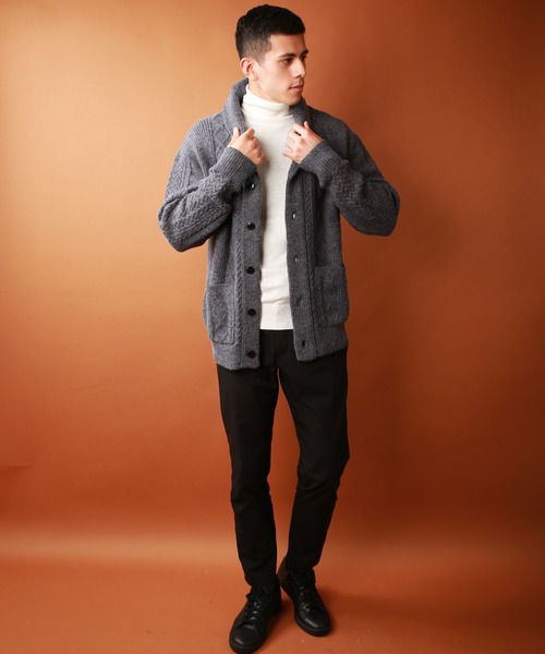 WESTSEA(ウエストシー)の「アラン柄 もちもちニット ショールカーディガン(KEEP SHEPEタイプ)(カーディガン/ボレロ・メンズ・ネイビー/バーガンディー/グレイッシュベージュ/ブラック/グレー/オフホワイト・L/XL/M)」の15枚目の写真