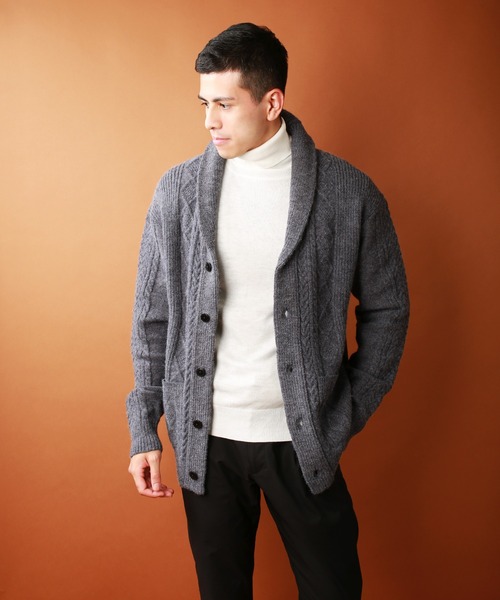 WESTSEA(ウエストシー)の「アラン柄 もちもちニット ショールカーディガン(KEEP SHEPEタイプ)(カーディガン/ボレロ・メンズ・ネイビー/バーガンディー/グレイッシュベージュ/ブラック/グレー/オフホワイト・L/XL/M)」の14枚目の写真