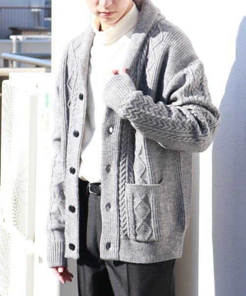 セール】アラン柄 もちもちニット ショールカーディガン（KEEP SHEPE