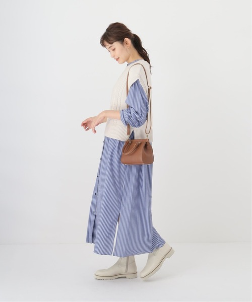 Simplicite（サンプリシテ）の「バンドカラーロング シャツワンピース◆（ワンピース・レディース・ブラック/ブルー系その他・FREE）」の6枚目の写真