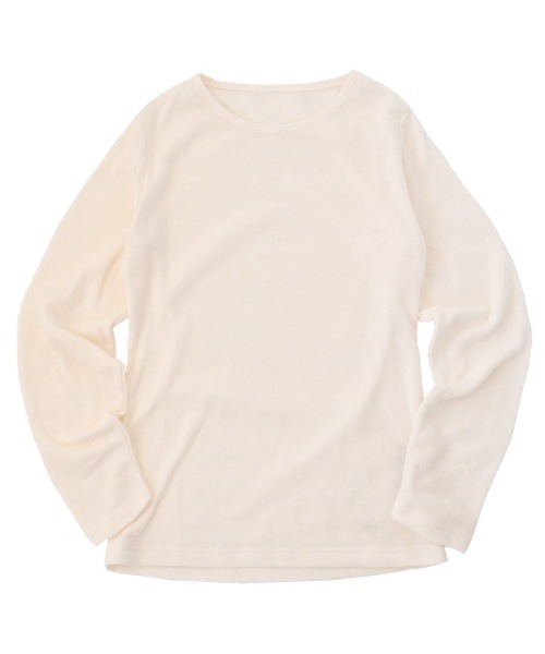 zootie(ズーティー)の「【着た瞬間あったかい】無地&ボーダー 裏起毛クルーネックカットソー(Tシャツ/カットソー・レディース・チャコール/オレンジ/ブラック×グレー/杢グレー/マスタード/バーガンディー/ブラック/アイボリー/ブラック×ホワイト/ライトベージュ/ダークグリーン・M/LL/L)」の18枚目の写真