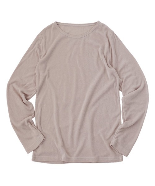 zootie(ズーティー)の「【着た瞬間あったかい】無地&ボーダー 裏起毛クルーネックカットソー(Tシャツ/カットソー・レディース・チャコール/オレンジ/ブラック×グレー/杢グレー/マスタード/バーガンディー/ブラック/アイボリー/ブラック×ホワイト/ライトベージュ/ダークグリーン・M/LL/L)」の13枚目の写真