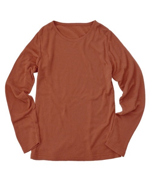 zootie(ズーティー)の「【着た瞬間あったかい】無地&ボーダー 裏起毛クルーネックカットソー(Tシャツ/カットソー・レディース・チャコール/オレンジ/ブラック×グレー/杢グレー/マスタード/バーガンディー/ブラック/アイボリー/ブラック×ホワイト/ライトベージュ/ダークグリーン・M/LL/L)」の17枚目の写真