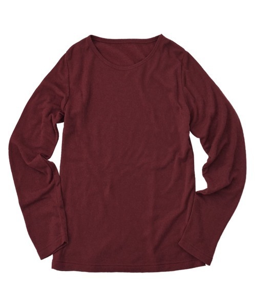 zootie(ズーティー)の「【着た瞬間あったかい】無地&ボーダー 裏起毛クルーネックカットソー(Tシャツ/カットソー・レディース・チャコール/オレンジ/ブラック×グレー/杢グレー/マスタード/バーガンディー/ブラック/アイボリー/ブラック×ホワイト/ライトベージュ/ダークグリーン・M/LL/L)」の16枚目の写真