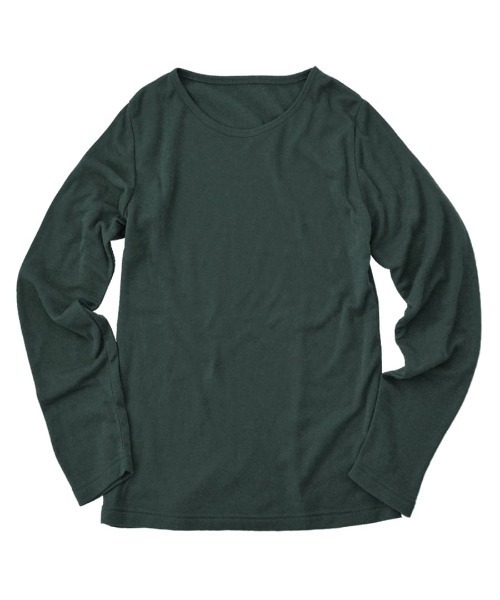 zootie(ズーティー)の「【着た瞬間あったかい】無地&ボーダー 裏起毛クルーネックカットソー(Tシャツ/カットソー・レディース・チャコール/オレンジ/ブラック×グレー/杢グレー/マスタード/バーガンディー/ブラック/アイボリー/ブラック×ホワイト/ライトベージュ/ダークグリーン・M/LL/L)」の14枚目の写真