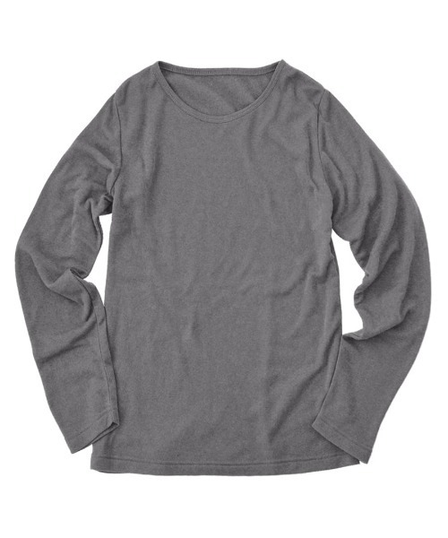 zootie(ズーティー)の「【着た瞬間あったかい】無地&ボーダー 裏起毛クルーネックカットソー(Tシャツ/カットソー・レディース・チャコール/オレンジ/ブラック×グレー/杢グレー/マスタード/バーガンディー/ブラック/アイボリー/ブラック×ホワイト/ライトベージュ/ダークグリーン・M/LL/L)」の22枚目の写真