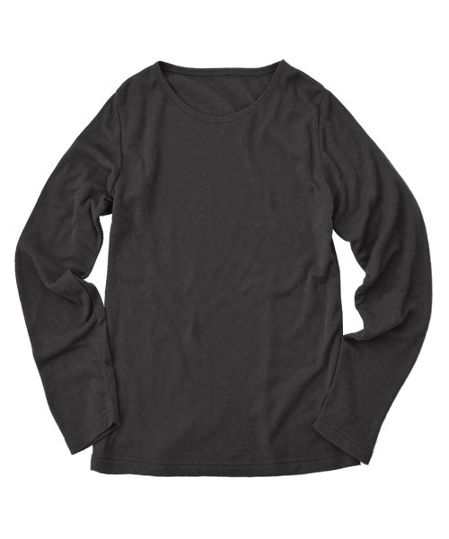 zootie(ズーティー)の「【着た瞬間あったかい】無地&ボーダー 裏起毛クルーネックカットソー(Tシャツ/カットソー・レディース・チャコール/オレンジ/ブラック×グレー/杢グレー/マスタード/バーガンディー/ブラック/アイボリー/ブラック×ホワイト/ライトベージュ/ダークグリーン・M/LL/L)」の12枚目の写真