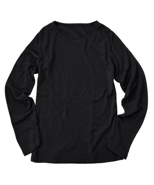 zootie(ズーティー)の「【着た瞬間あったかい】無地&ボーダー 裏起毛クルーネックカットソー(Tシャツ/カットソー・レディース・チャコール/オレンジ/ブラック×グレー/杢グレー/マスタード/バーガンディー/ブラック/アイボリー/ブラック×ホワイト/ライトベージュ/ダークグリーン・M/LL/L)」の19枚目の写真