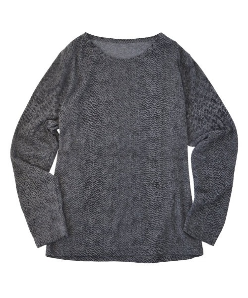 zootie(ズーティー)の「【着た瞬間あったかい】無地&ボーダー 裏起毛クルーネックカットソー(Tシャツ/カットソー・レディース・チャコール/オレンジ/ブラック×グレー/杢グレー/マスタード/バーガンディー/ブラック/アイボリー/ブラック×ホワイト/ライトベージュ/ダークグリーン・M/LL/L)」の20枚目の写真