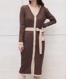 2WAY・ウエストリボン付きパイピングニットカーディガン・ワンピース/21569