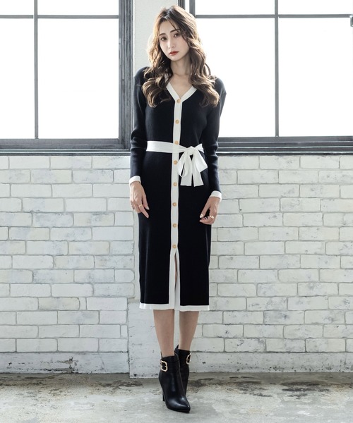 Julia Boutique（ジュリアブティック）の「2WAY・ウエストリボン付きパイピングニットカーディガン・ワンピース/21569（カーディガン/ボレロ・レディース・ブラック/グレー/ブラウン/ベージュ・ONE）」の15枚目の写真