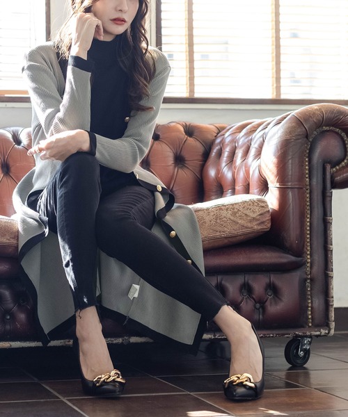 Julia Boutique（ジュリアブティック）の「2WAY・ウエストリボン付きパイピングニットカーディガン・ワンピース/21569（カーディガン/ボレロ・レディース・ブラック/グレー/ブラウン/ベージュ・ONE）」の8枚目の写真