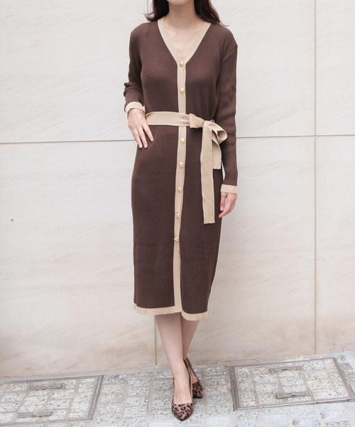 Julia Boutique（ジュリアブティック）の「2WAY・ウエストリボン付きパイピングニットカーディガン・ワンピース/21569（カーディガン/ボレロ・レディース・ブラック/グレー/ブラウン/ベージュ・ONE）」の18枚目の写真