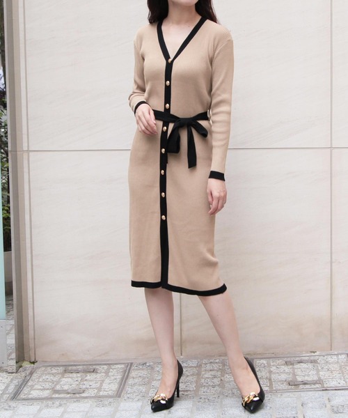 Julia Boutique（ジュリアブティック）の「2WAY・ウエストリボン付きパイピングニットカーディガン・ワンピース/21569（カーディガン/ボレロ・レディース・ブラック/グレー/ブラウン/ベージュ・ONE）」の20枚目の写真