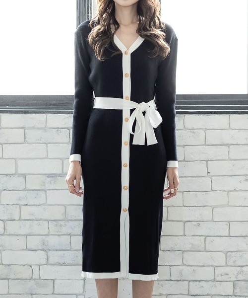 Julia Boutique（ジュリアブティック）の「2WAY・ウエストリボン付きパイピングニットカーディガン・ワンピース/21569（カーディガン/ボレロ・レディース・ブラック/グレー/ブラウン/ベージュ・ONE）」の10枚目の写真