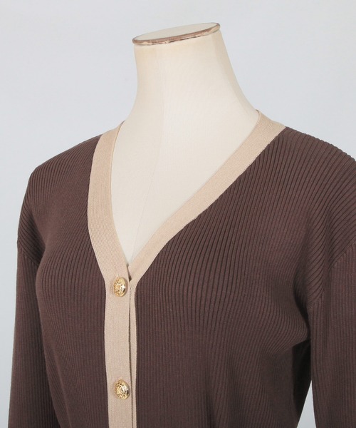 Julia Boutique（ジュリアブティック）の「2WAY・ウエストリボン付きパイピングニットカーディガン・ワンピース/21569（カーディガン/ボレロ・レディース・ブラック/グレー/ブラウン/ベージュ・ONE）」の6枚目の写真