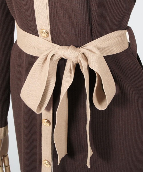Julia Boutique（ジュリアブティック）の「2WAY・ウエストリボン付きパイピングニットカーディガン・ワンピース/21569（カーディガン/ボレロ・レディース・ブラック/グレー/ブラウン/ベージュ・ONE）」の19枚目の写真