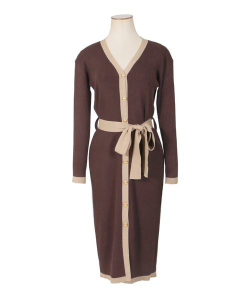 Julia Boutique（ジュリアブティック）の「2WAY・ウエストリボン付きパイピングニットカーディガン・ワンピース/21569（カーディガン/ボレロ・レディース・ブラック/グレー/ブラウン/ベージュ・ONE）」の14枚目の写真