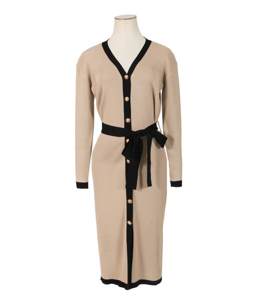 Julia Boutique（ジュリアブティック）の「2WAY・ウエストリボン付きパイピングニットカーディガン・ワンピース/21569（カーディガン/ボレロ・レディース・ブラック/グレー/ブラウン/ベージュ・ONE）」の7枚目の写真