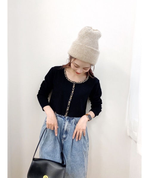 JUMELLE（ジュメロ）の「ラインレオパードリブT（カーディガン/ボレロ・レディース・ブラック・FREE）」の6枚目の写真