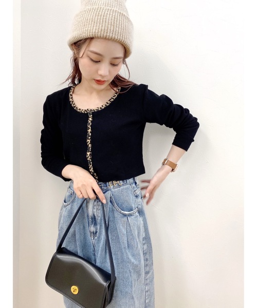 JUMELLE（ジュメロ）の「ラインレオパードリブT（カーディガン/ボレロ・レディース・ブラック・FREE）」の7枚目の写真