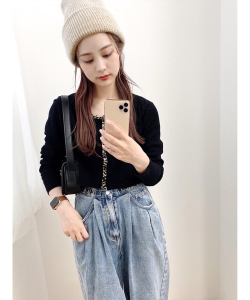 JUMELLE（ジュメロ）の「ラインレオパードリブT（カーディガン/ボレロ・レディース・ブラック・FREE）」の9枚目の写真