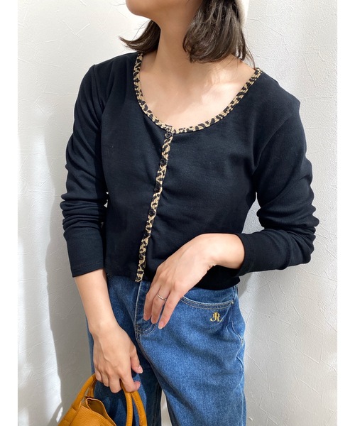 JUMELLE（ジュメロ）の「ラインレオパードリブT（カーディガン/ボレロ・レディース・ブラック・FREE）」の10枚目の写真