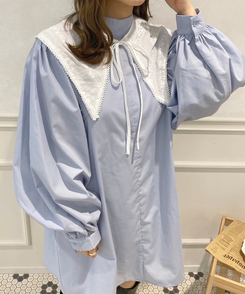 apres jour(アプレジュール)の「つけ襟チュニックワンピース【ZOZOTOWN限定アイテム】【1.1】(ワンピース・レディース・オフホワイト/ブルー系その他/ブラック・X-LARGE/フリー)」の22枚目の写真