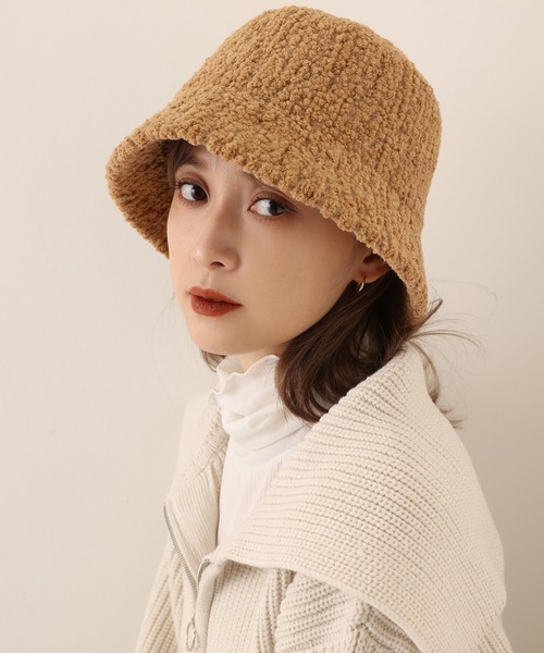 one after another NICE CLAUP（ワンアフターアナザーナイスクラップ）の「モコモがアクセントに！ボアバケットハット（ハット・レディース・ブラック/アイボリー/キャメル・FREE）」の3枚目の写真