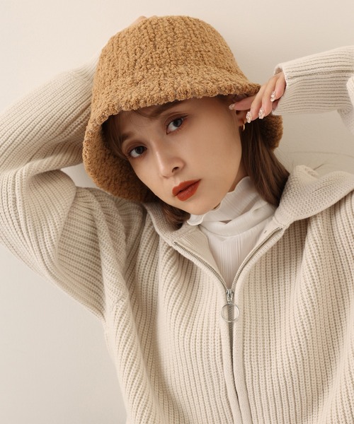 one after another NICE CLAUP（ワンアフターアナザーナイスクラップ）の「モコモがアクセントに！ボアバケットハット（ハット・レディース・ブラック/アイボリー/キャメル・FREE）」の14枚目の写真