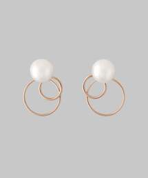 パール×ダブルサークルピアス