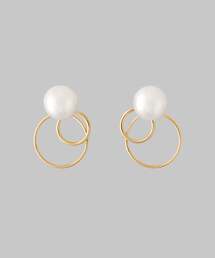 パール×ダブルサークルピアス