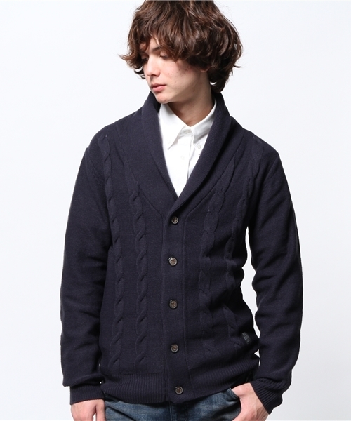 VENCEEXCHANGE（ヴァンスエクスチェンジ）の「7Gケーブルカラーショールカーデ          （カーディガン/ボレロ・メンズ・オフホワイト/グレー/イエロー/ネイビー・LARGE/MEDIUM）」の4枚目の写真