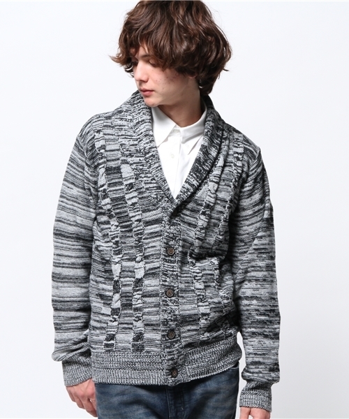 VENCEEXCHANGE（ヴァンスエクスチェンジ）の「7Gケーブルカラーショールカーデ          （カーディガン/ボレロ・メンズ・オフホワイト/グレー/イエロー/ネイビー・LARGE/MEDIUM）」の3枚目の写真