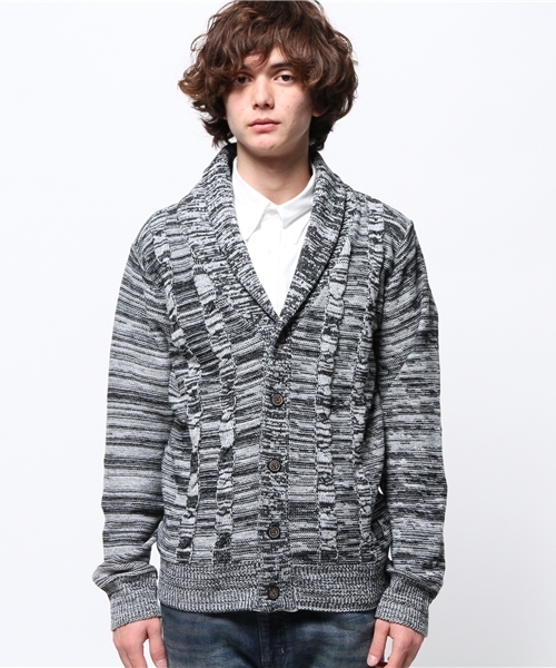 VENCEEXCHANGE（ヴァンスエクスチェンジ）の「7Gケーブルカラーショールカーデ          （カーディガン/ボレロ・メンズ・オフホワイト/グレー/イエロー/ネイビー・LARGE/MEDIUM）」の5枚目の写真