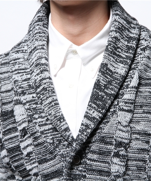 VENCEEXCHANGE（ヴァンスエクスチェンジ）の「7Gケーブルカラーショールカーデ          （カーディガン/ボレロ・メンズ・オフホワイト/グレー/イエロー/ネイビー・LARGE/MEDIUM）」の9枚目の写真