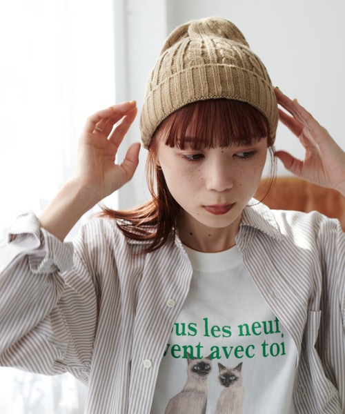 DISCOAT（ディスコート）の「ケーブルニットキャップ（ニットキャップ/ビーニー・レディース・チャコールグレー/ブラック/ベージュ/ネイビー/ブラウン/オレンジ/ブルー・FREE）」の5枚目の写真