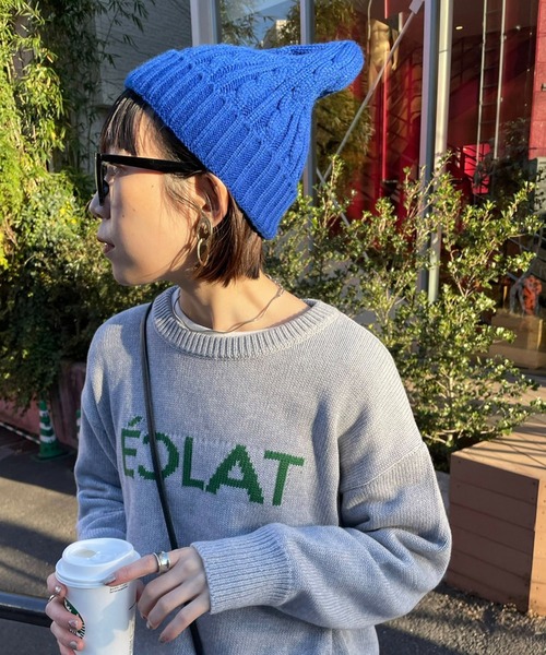 DISCOAT（ディスコート）の「ケーブルニットキャップ（ニットキャップ/ビーニー・レディース・チャコールグレー/ブラック/ベージュ/ネイビー/ブラウン/オレンジ/ブルー・FREE）」の7枚目の写真