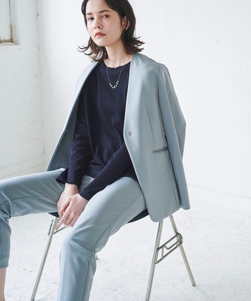 未使用 la.f… ストレッチノーカラージャケット洗濯機で洗える la.f / ラ・エフ ボディーシェルノーカラージャケット《洗濯機で